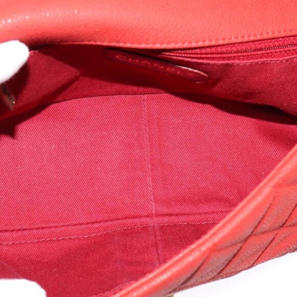 CHANEL Matelasse Chain Shoulder Bag Grained Calf Skin Red CC Auth 127170 - Picture 12 of 16